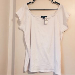 White ribbed off the shoulder top from Wet Seal